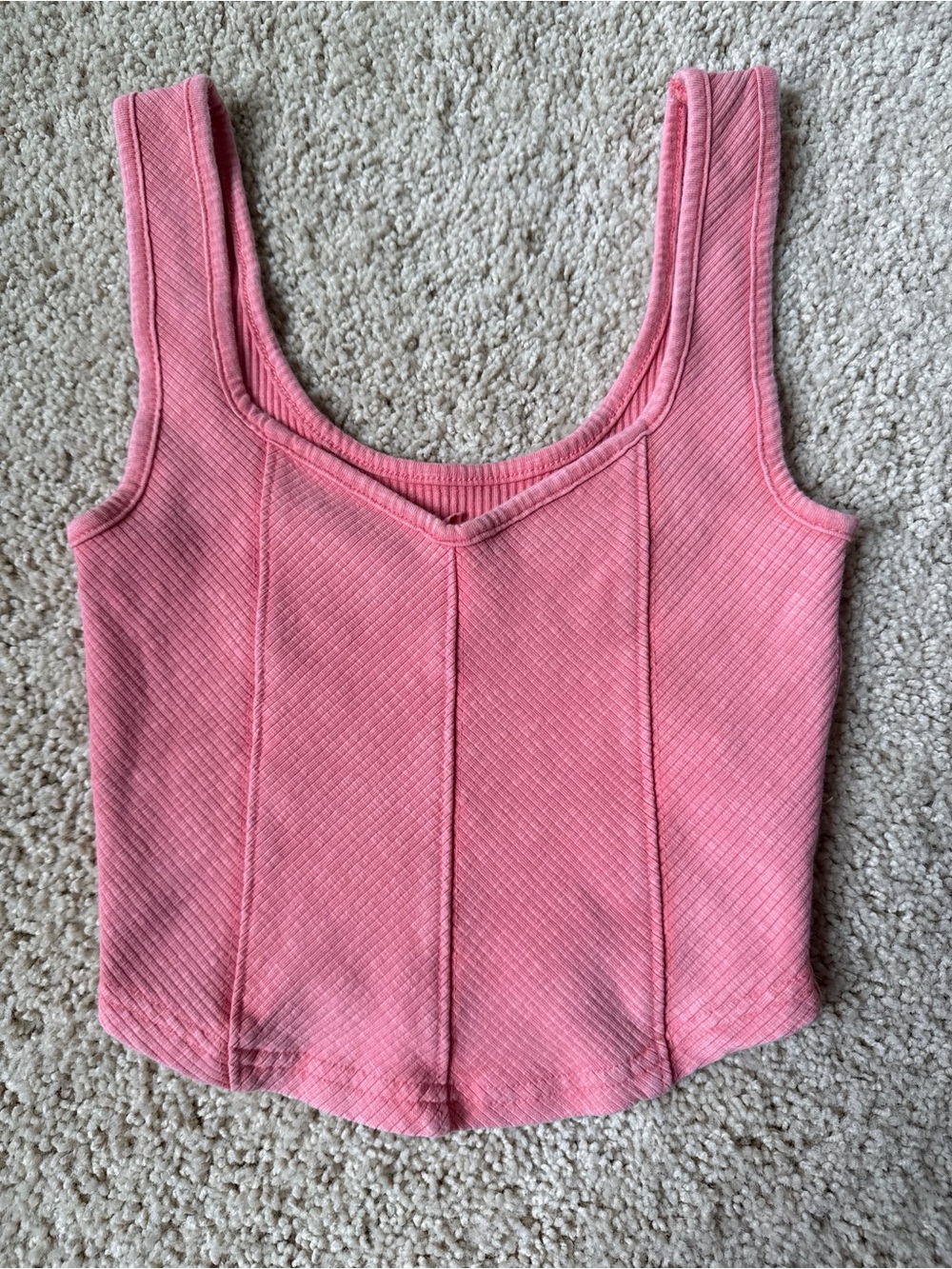 aerie Pink Ribbed V-Neck Cropped Tank